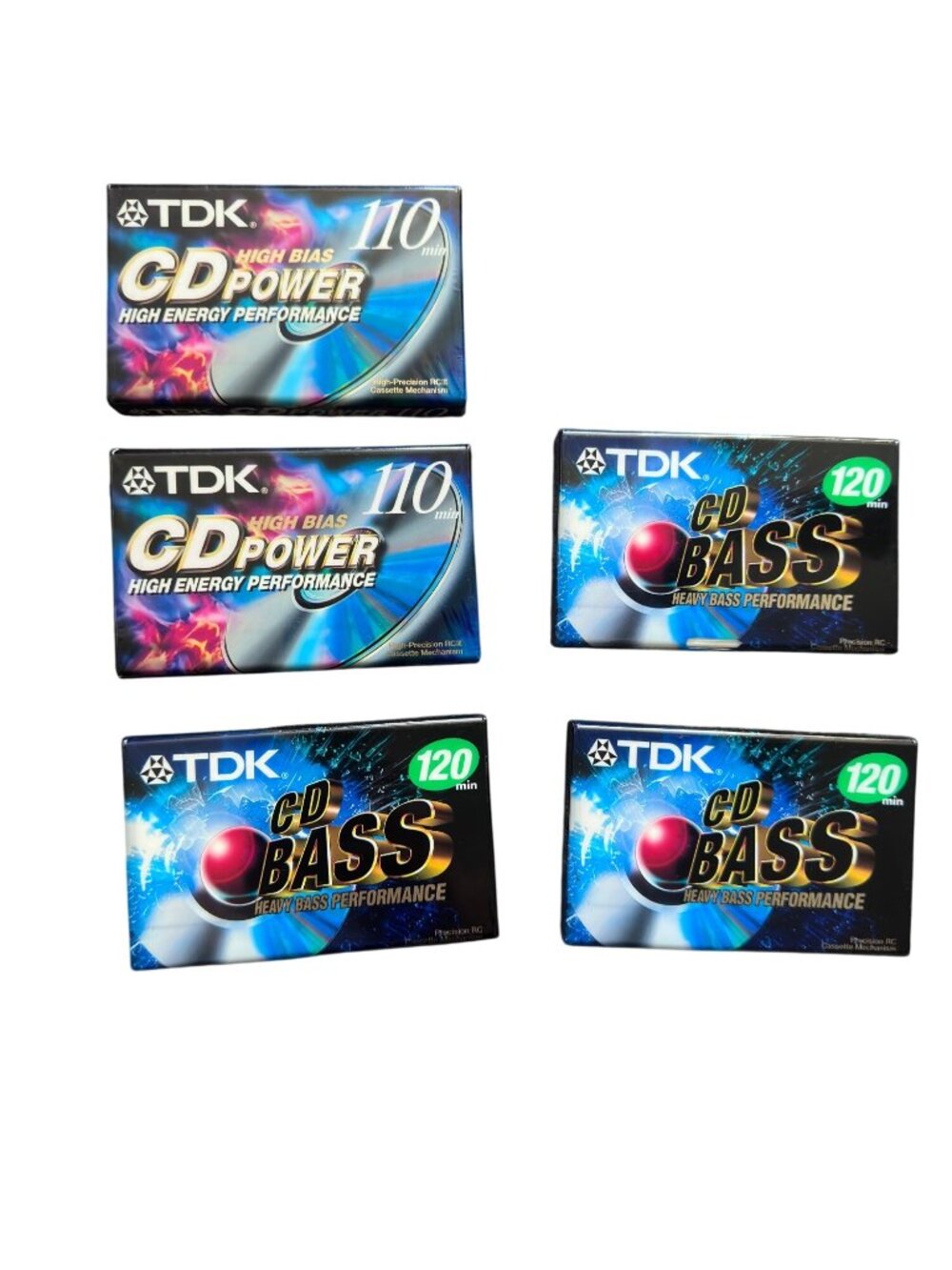 TDK High Bias CD Power 110 Min & CD Bass 120 Min Cassette Tapes- Vintage